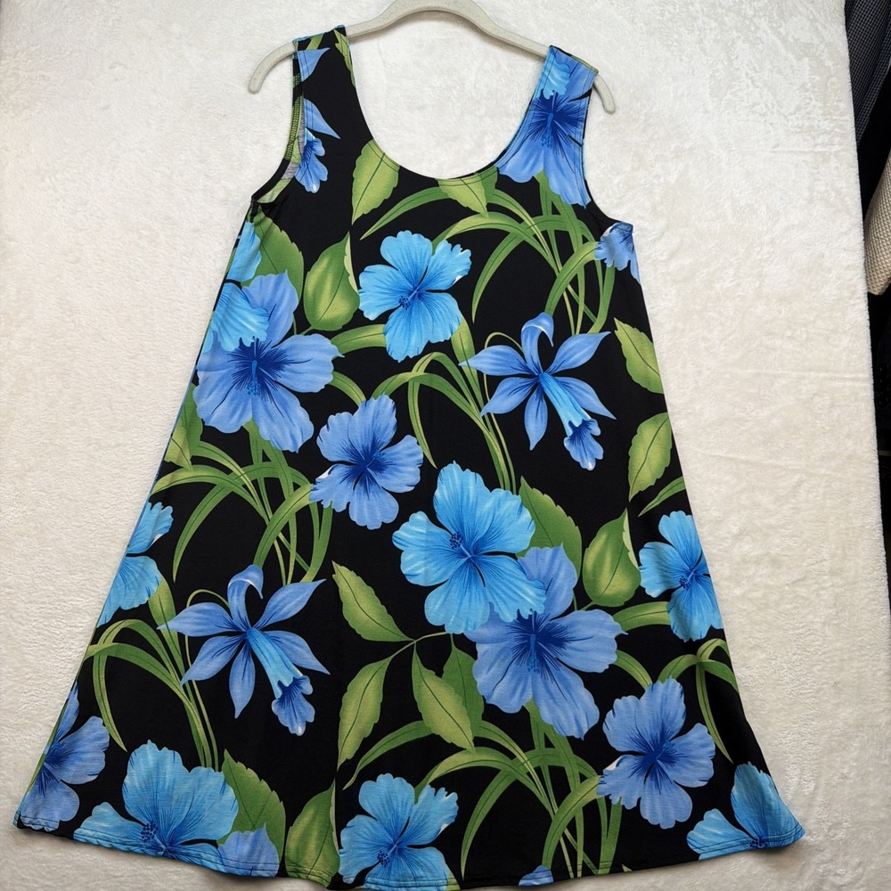 Vintage Y2K Baba Hawaii Aloha Dress Blue Hibiscus Tropical Resort Small